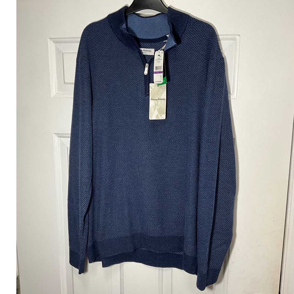 Tommy Bahama Mens XXL Coolside Legend Half Zip Pullover Navy Blue ST424587 NWT